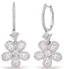 ESTATE LARGE 1.97CT DIAMOND 14KT WHITE GOLD 3D FLOWER HUGGIE HANGING EARRINGS