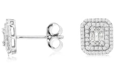 .40CT DIAMOND 14KT WHITE GOLD 3D ROUND & BAGUETTE DOUBLE OCTAGON SQUARE EARRINGS