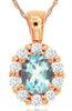 ESTATE .50CT DIAMOND & AAA AQUAMARINE 14KT ROSE GOLD OVAL & ROUND FLOWER PENDANT