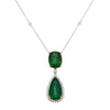LARGE 11.71CT DIAMOND & AAA EMERALD 18KT 2 TONE GOLD DOUBLE SOLITAIRE NECKLACE