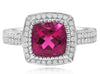 WIDE 3.30CT DIAMOND & AAA PINK TOURMALINE 18K WHITE GOLD 3D CUSHION & ROUND RING