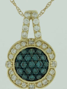 .40CT WHITE & BLUE DIAMOND 14KT YELLOW GOLD 3D CLUSTER CIRCULAR FLOATING PENDANT