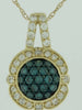 .40CT WHITE & BLUE DIAMOND 14KT YELLOW GOLD 3D CLUSTER CIRCULAR FLOATING PENDANT