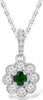 ESTATE .50CT DIAMOND & AAA EMERALD 14KT WHITE GOLD FLOWER LOVE FLOATING PENDANT