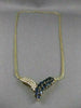 ANTIQUE 3.30CTW DIAMOND SAPPHIRE 14KT YELLOW GOLD V SHAPE NECKLACE 19.50" #6083