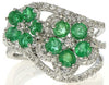 LARGE 2.24CT DIAMOND & AAA EMERALD 18KT WHITE GOLD ROUND DOUBLE FLOWER FUN RING
