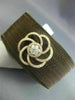 ESTATE LARGE .85CT DIAMOND 18KT GOLD & STAINLESS STEEL 3D FLOWER BANGLE BRACELET