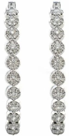 EXTRA LARGE 2.02CT DIAMOND 18KT WHITE GOLD 3D MULTI FLOWER HOOP HANGING EARRINGS
