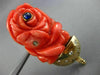 ANTIQUE MASSIVE .8CT DIAMOND & AAA SAPPHIRE CORAL 14K YELLOW GOLD BROOCH PENDANT