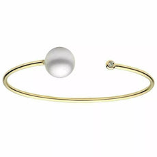 ESTATE .03CT DIAMOND & AAA SOUTH SEA PEARL 18K YELLOW GOLD BEZEL BANGLE BRACELET