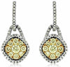 ESTATE 1.31CT WHITE & FANCY YELLOW DIAMOND 14K TWO TONE GOLD 3D HANGING EARRINGS