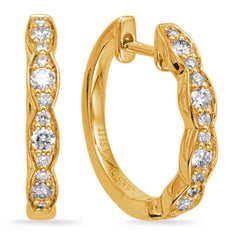 ESTATE .40CT DIAMOND 14KT YELLOW GOLD 3D CLASSIC 3 STONE HUGGIE HANGING EARRINGS