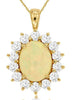 4.90CT DIAMOND & AAA OPAL 14KT YELLOW GOLD OVAL & ROUND FLOWER FLOATING PENDANT