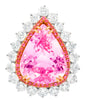 LARGE 5CT DIAMOND & AAA PINK SAPPHIRE 18KT YELLOW GOLD PEAR SHAPE & ROUND RING