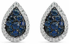 ESTATE .85CT DIAMOND & AAA SAPPHIRE 18K WHITE & BLACK GOLD CLUSTER STUD EARRINGS