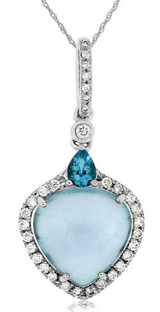 5.09CT DIAMOND & AAA BLUE TOAPZ 14KT WHITE GOLD HEART SHAPE FUN FLOATING PENDANT