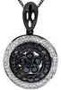 .63CT WHITE & BLACK DIAMOND 14KT WHITE GOLD CIRCULAR FLOWER FUN FLOATING PENDANT