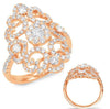 ESTATE LARGE 1.37CT DIAMOND 14KT ROSE GOLD 3D MULTI FLOWER MULTI HEART FUN RING