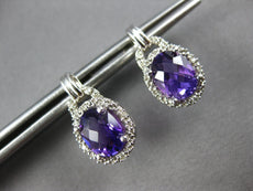 2.26CT DIAMOND & AAA AMETHYST 14KT WHITE GOLD 3D OVAL & ROUND HANGING EARRINGS