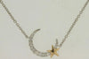 ESTATE .22CT DIAMOND 14KT WHITE GOLD 3D ROUND STAR & MOON LOVE NECKLACE