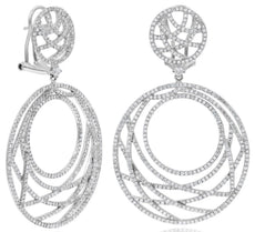 EXTRA LARGE 3.65CT DIAMOND 18KT WHITE GOLD DOUBLE CIRCULAR CRISS CROSS EARRINGS