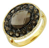 LARGE 4.93CT DIAMOND & AAA SMOKEY TOPAZ 14K YELLOW GOLD OVAL & ROUND FLOWER RING