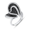 ESTATE 1.85CT WHITE & BLACK DIAMOND 14KT WHITE GOLD 3D DOUBLE HEART LOVE RING
