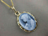 ESTATE 14K YELLOW GOLD BLUE AGATE GIRL WITH PEARLS CAMEO PENDANT + CHAIN #21501
