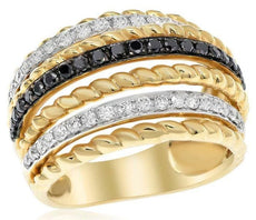 .83CT WHITE & BLACK DIAMOND 18KT YELLOW GOLD 3D MULTI ROW ANNIVERSARY RING