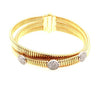 LARGE .65CT DIAMOND 18KT 2 TONE GOLD FLOWER CRISS CROSS CUFF BANGLE BRACELET