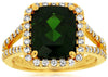 LARGE 5.4CT DIAMOND & AAA RUSSALITE 14K YELLOW GOLD CUSHION HALO ENGAGEMENT RING