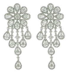 LARGE 16.45CT DIAMOND 18KT WHITE GOLD 3D ROUND & PEAR SHAPE CHANDELIER EARRINGS
