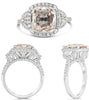 WIDE 5.87CT DIAMOND & AAA ORANGE SAPPHIRE PLATINUM CUSHION & HALF MOON HALO RING