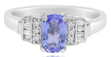 1.10CT DIAMOND & AAA TANZANITE 18KT WHITE GOLD 3D CUSHION ROUND & BAGUETTE RING