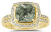LARGE 2.81CT DIAMOND & AAA GREEN AMETHYST 14KT YELLOW GOLD 3D OVAL & ROUND RING