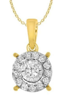 .25CT DIAMOND 14KT 2 TONE GOLD 3D CLASSIC ROUND SOLITAIRE HALO FLOATING PENDANT