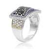 WIDE 2.19CT WHITE CHOCOLATE FANCY & BLACK DIAMOND 14K 2 TONE GOLD 3D SQUARE RING