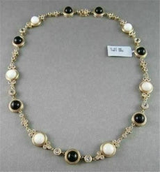 ANTIQUE 41.36CT FILIGREE CIRCLE ONYX & WHITE SAPPHIRE 14KT YELLOW GOLD NECKLACE