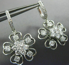 ESTATE LARGE 2.51CT DIAMOND 18KT WHITE GOLD MULTI HEART FLOWER HANGING EARRINGS