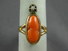 ANTIQUE WIDE .03CT DIAMOND & AAA CORAL 14KT YELLOW GOLD 3D PORTRAIT RING #22349