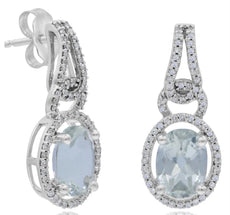 2.46CT DIAMOND & AAA GREEN AMETHYST 14KT WHITE GOLD DOUBLE HALO FLORAL EARRINGS