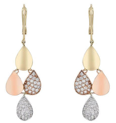 .75CT DIAMOND 14KT TRI COLOR GOLD CLUSTER MULTI LEAF TEAR DROP HANGING EARRINGS