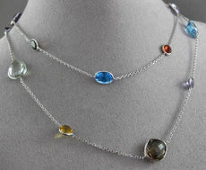 ANTIQUE EXTRA LONG 45.0CT EXTRA FACET MULTI SHAPE & GEM 14KT WHITE GOLD NECKLACE