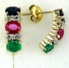 2.52CT DIAMOND & AAA SAPPHIRE RUBY & EMERALD 14K YELLOW GOLD 3D 3 STONE EARRINGS