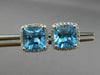 ESTATE 4.02CT DIAMOND & BLUE TOPAZ 14KT WHITE GOLD SQUARE HALO CLASSIC EARRINGS
