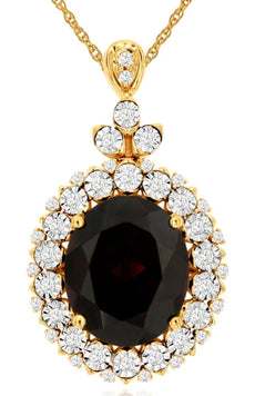 5.75CT DIAMOND & AAA GARNET 14K YELLOW GOLD OVAL & ROUND FLOWER FLOATING PENDANT