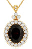 5.75CT DIAMOND & AAA GARNET 14K YELLOW GOLD OVAL & ROUND FLOWER FLOATING PENDANT
