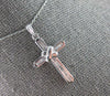 ESTATE .26CT DIAMOND 14KT WHITE GOLD BAGUETTE CLASSIC X CROSS FLOATING PENDANT