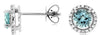 1.03CT DIAMOND & AAA AQUAMARINE 14KT WHITE GOLD ROUND HALO CLASSIC STUD EARRINGS