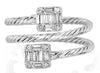 ESTATE .39CT DIAMOND 18K WHITE GOLD ROUND & BAGUETTE DOUBLE SQUARE ROPE FUN RING